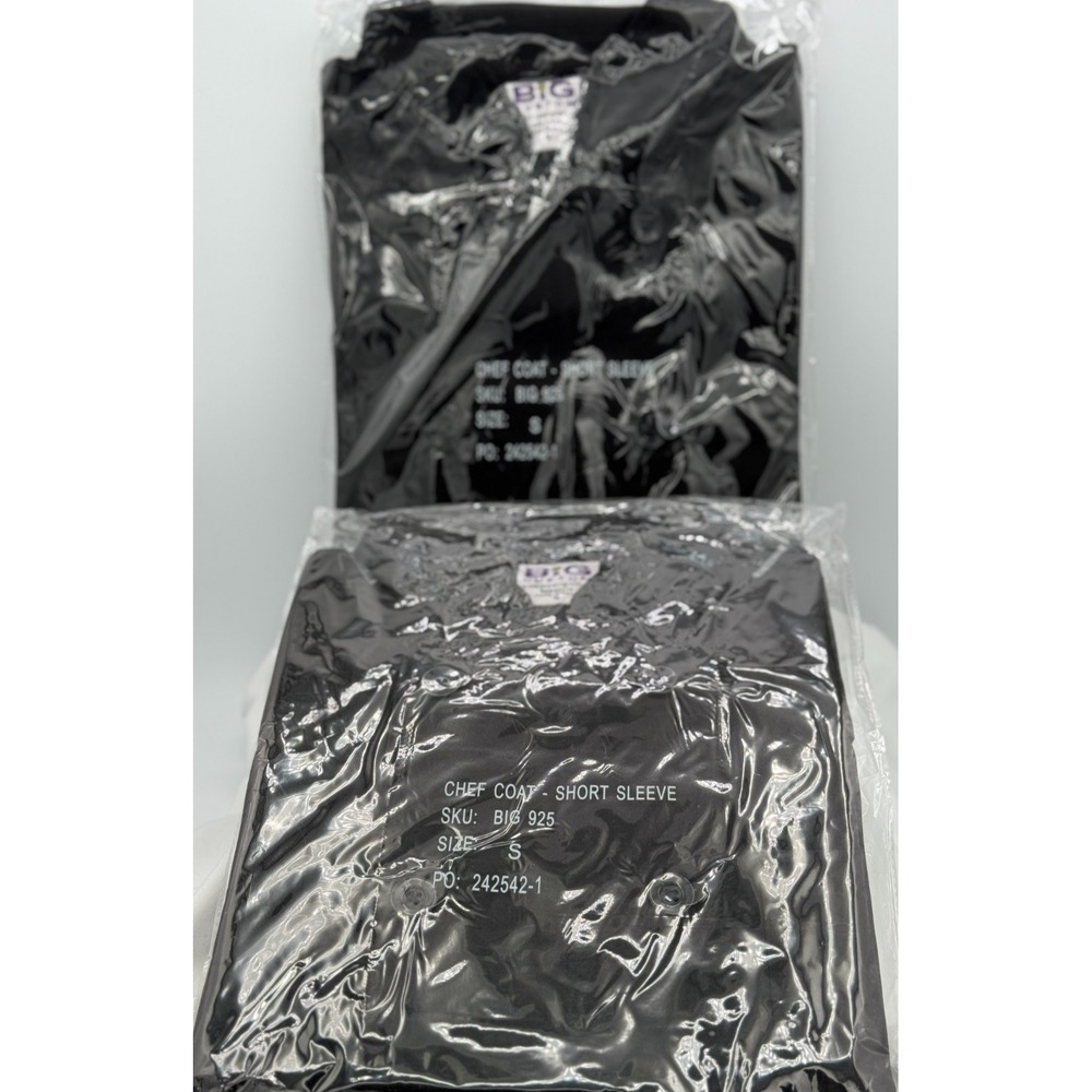 (2) Big Custom Short Sleeve Chef's Coat - Black - Size S - NEW In Package